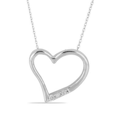 BUY STERLING SILVER WHITE DIAMOND DOUBLE CUT GEMSTONE HEART PENDANT